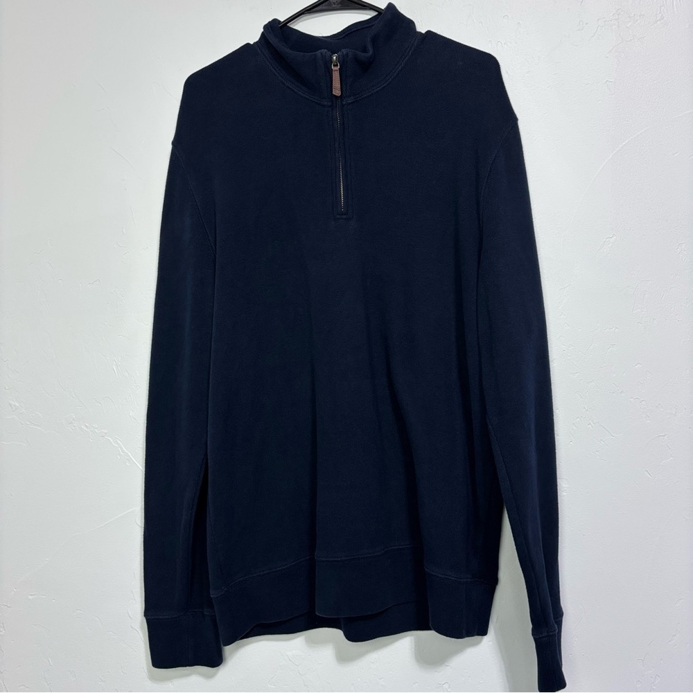 Lands' End Navy Blue Pullover Sweater Men's Large 42-44 1/4 Quarter Zip Cotton